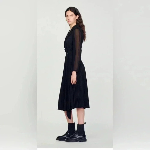 - Sandro Paris dual-material long sleeved dress- size 2 - Picture 8 of 16